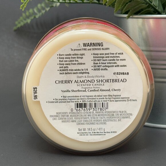 BBW Cherry Almond Shortbread Bath & Body Works 3 Wick Candle - Picture 9 of 10